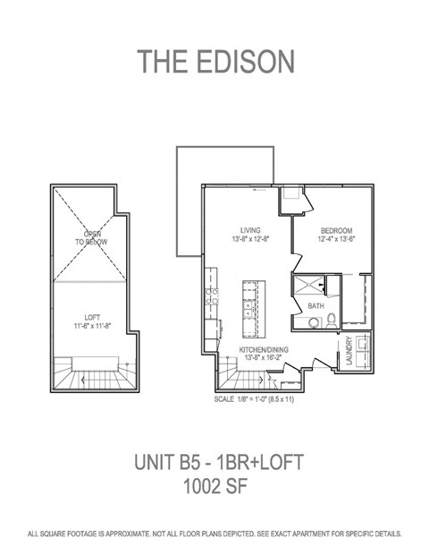 Floor plan for 1 bed, 1 bath, 1002 sqft